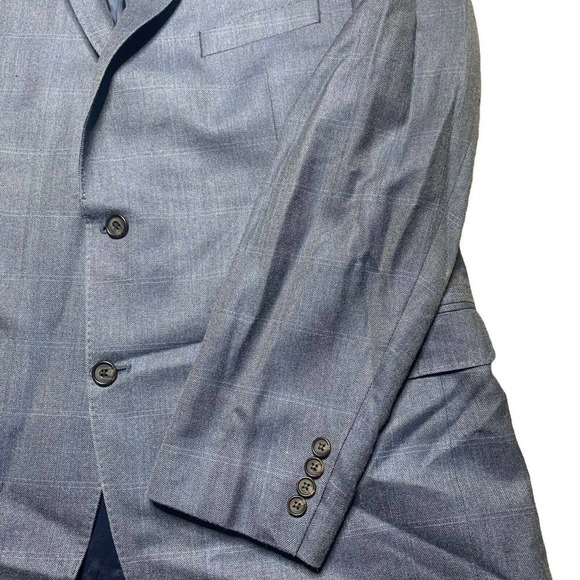 Ralph Lauren Silk Wool Blend Blazer Windowpane Mens Size 46R Blue Slim Fit EUC - Picture 2 of 9